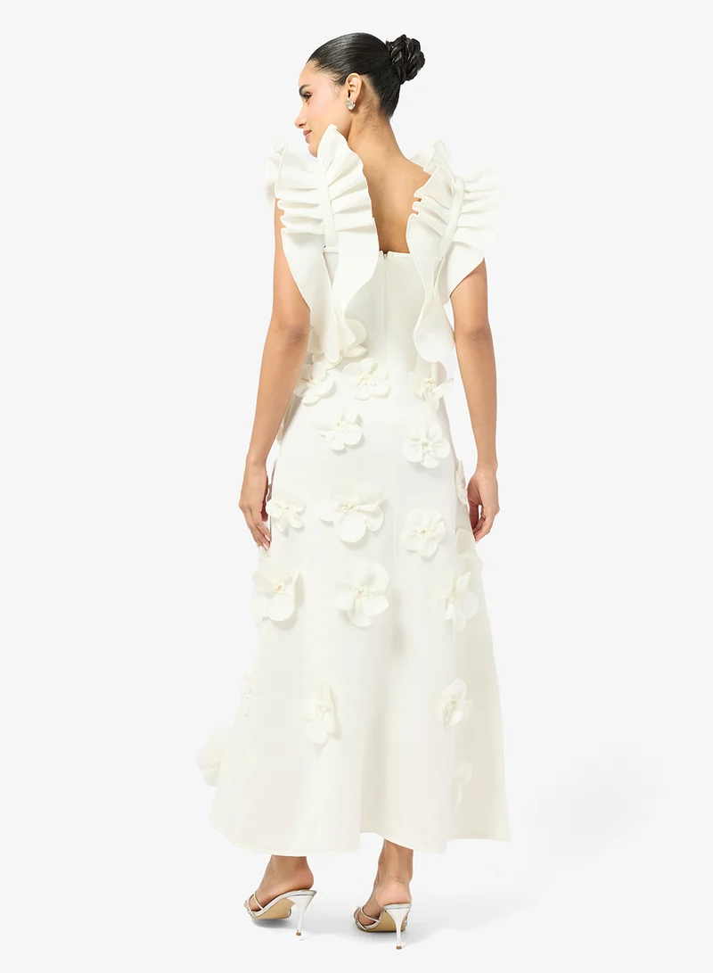 Ginger Boutique Ruffle Sleeve 3D Floral Detail Gown